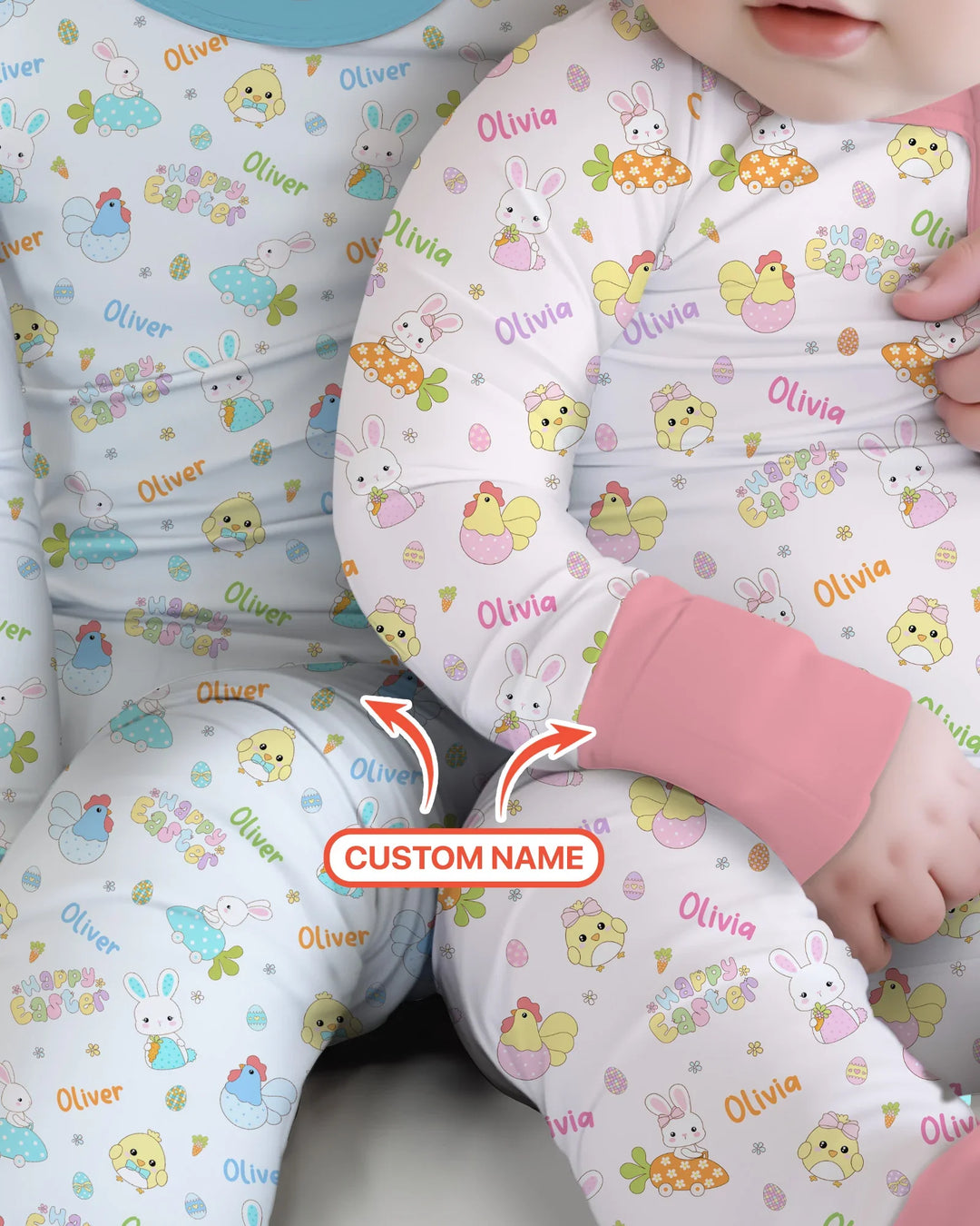 Custom name Happy Easter Two Piece Long Sleeve Pajama Set