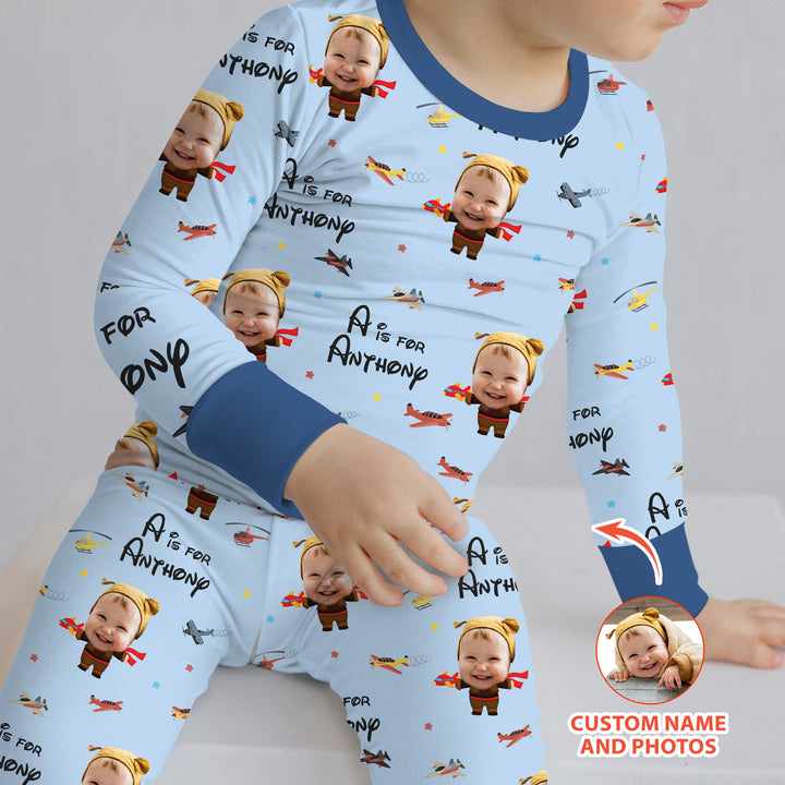 Custom Photo Face Dream Jobs Pilot Two Piece Long Sleeve Pajama Set