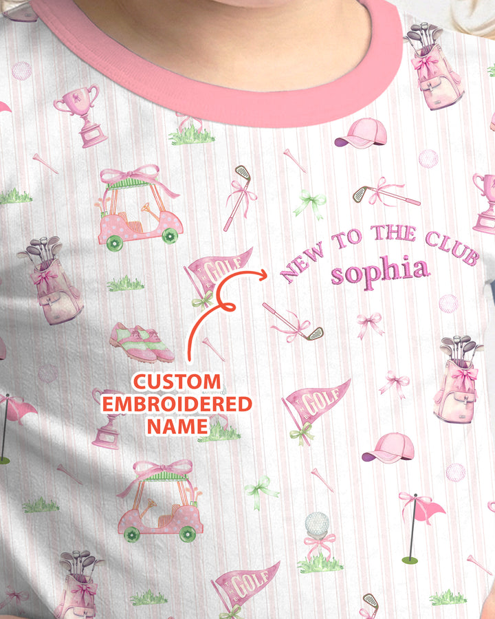 Personalized Embroidered Golf Baby Girl Bamboo Two Piece Long Sleeve Pajama Set