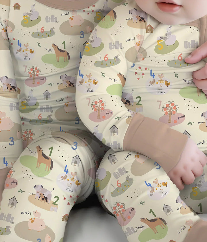 Farm Animal Counting Two Piece Long Sleeve Pajama Set