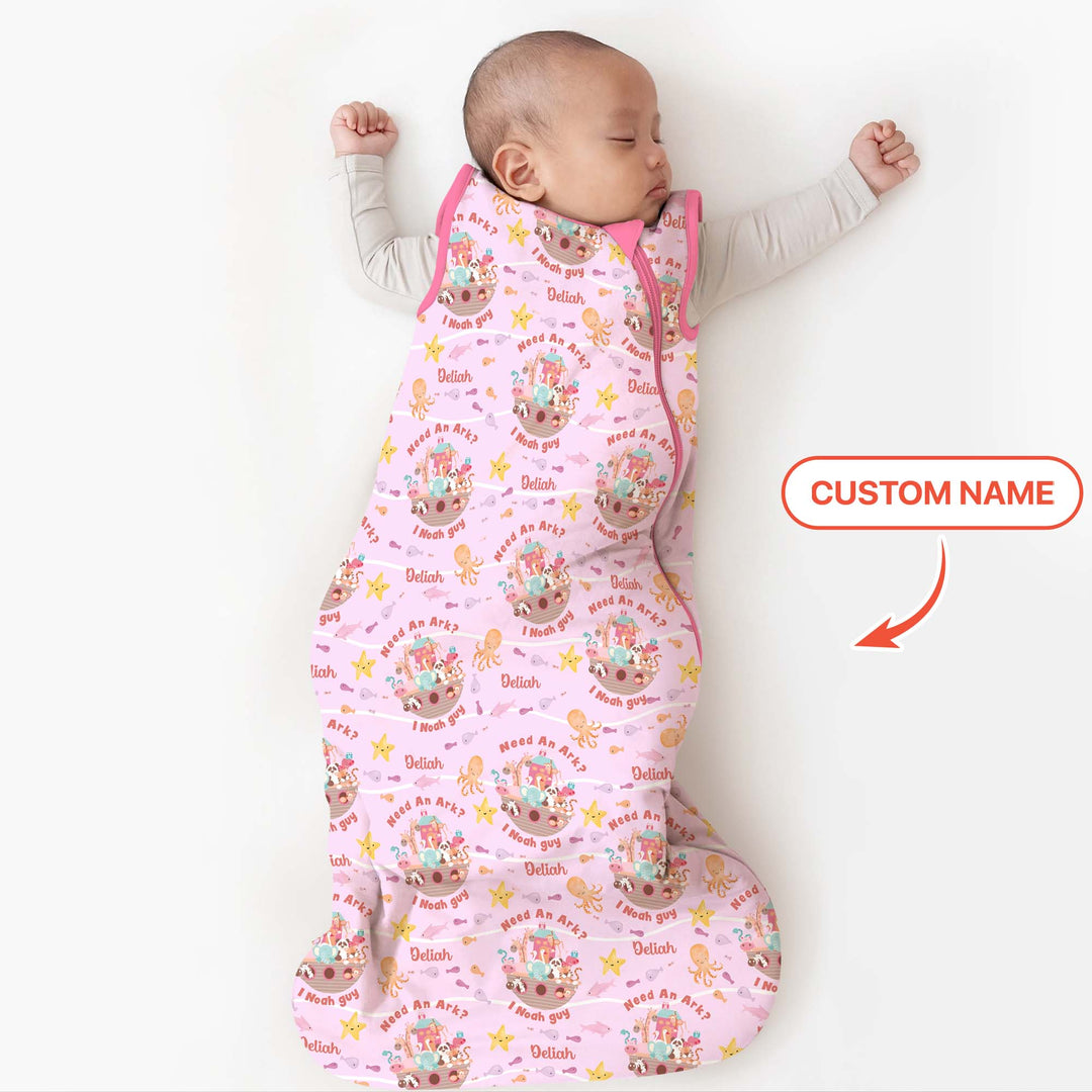 Noah’s Ark Custom Name Girl Sleep Bag