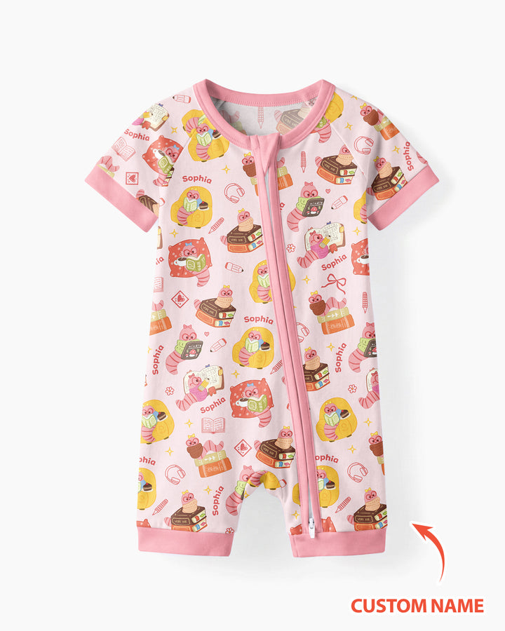 Little Book Worm Family Matching Bamboo Shorty Zippy