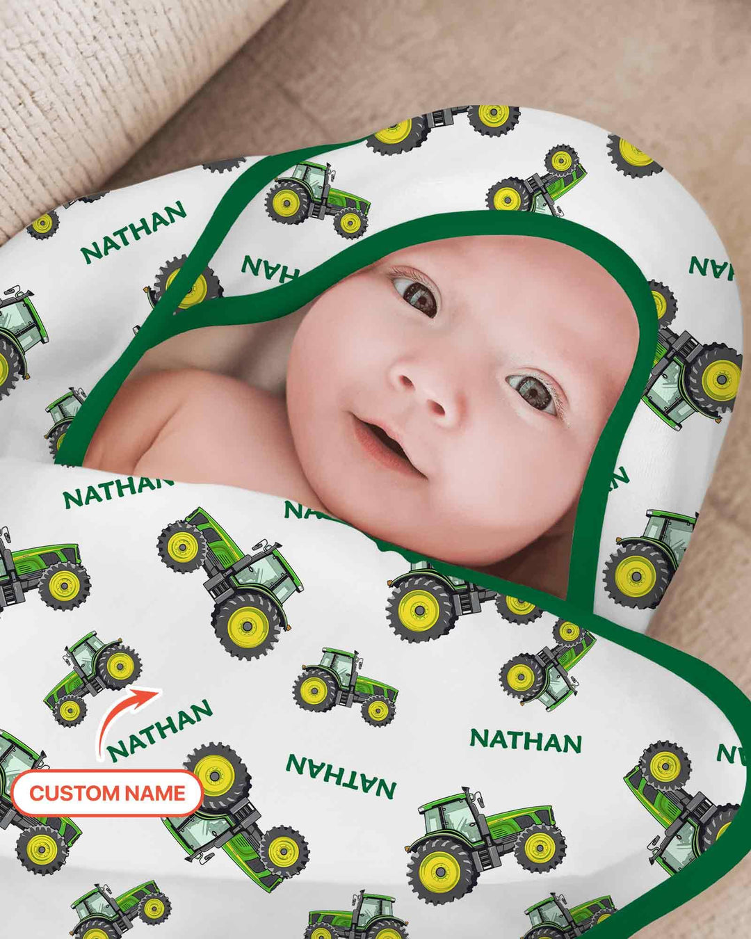 Custom Name Green Tractors Matching Daddy & Me Hooded Bamboo Towel Set