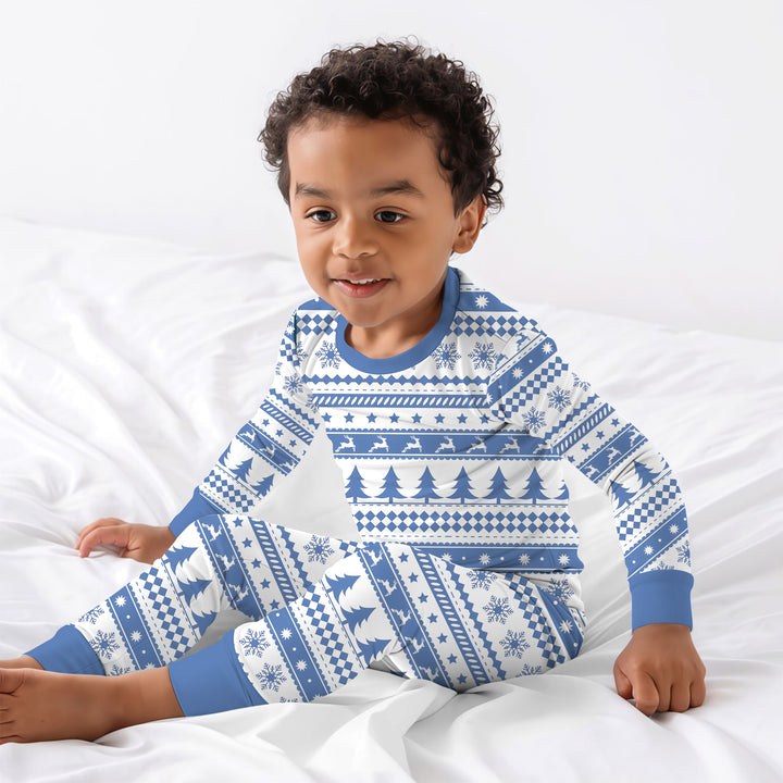 Blue Fair Isle Two Piece Long Sleeve Pajama Set
