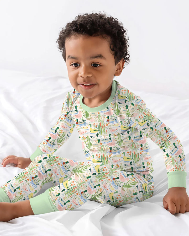 Whimsical Mallard Duck Bamboo Two Piece Long Sleeve Pajama Set