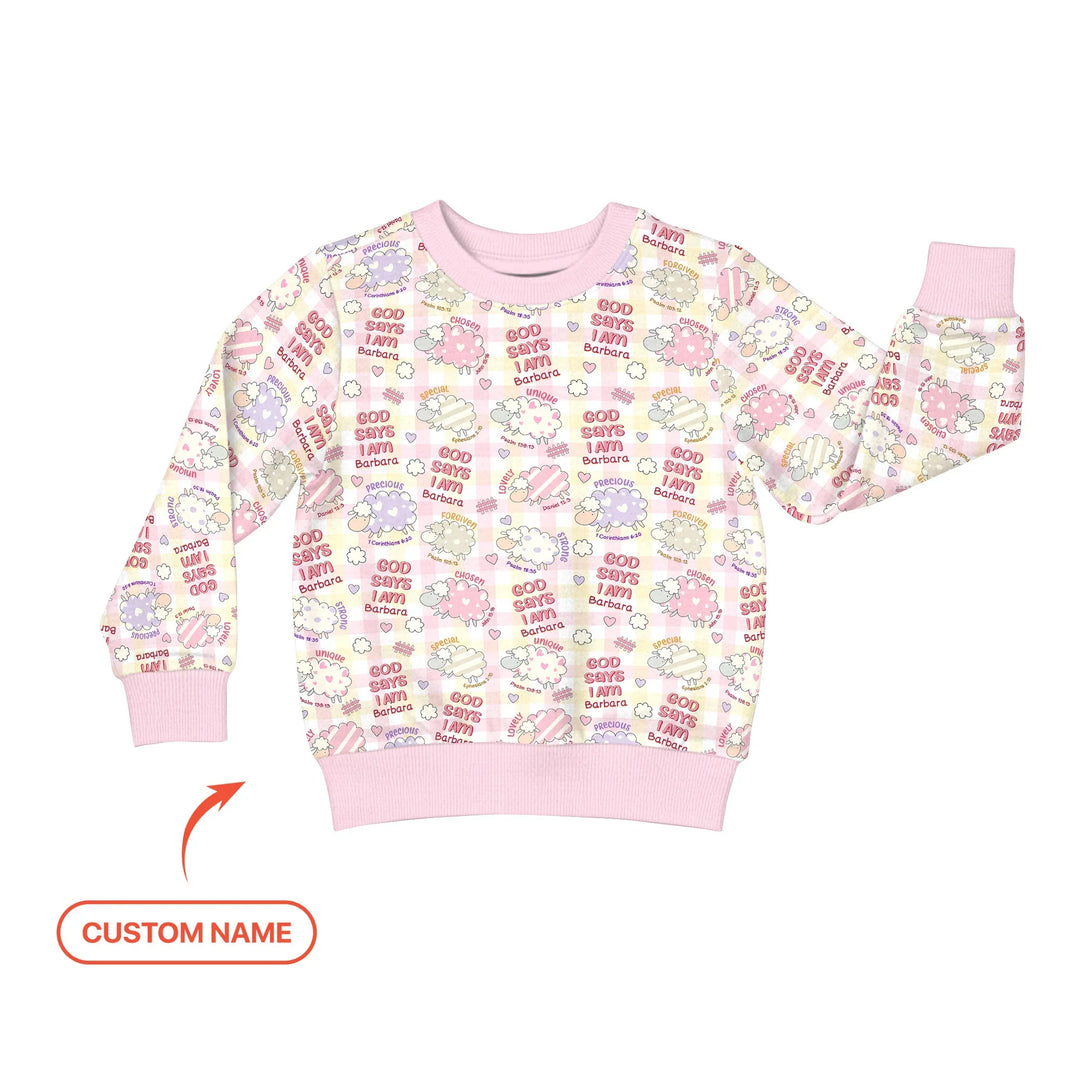 Little Lamb God Says I Am Custom Name Crewneck Sweatshirt