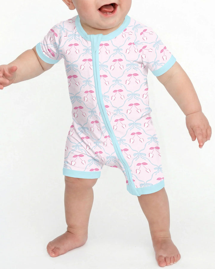 Cherry Baseball Softball Mom and Girl Matching Bamboo Shorty Zippy