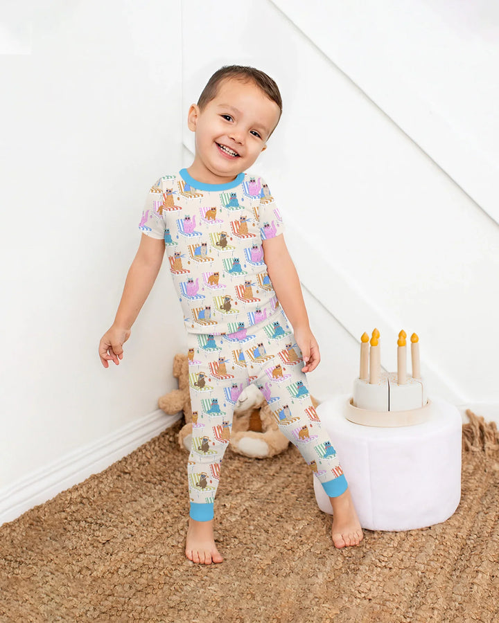 Meow Sunbathing Mommy & Me Matching Bamboo Two Piece Short Sleeve Pajama Set