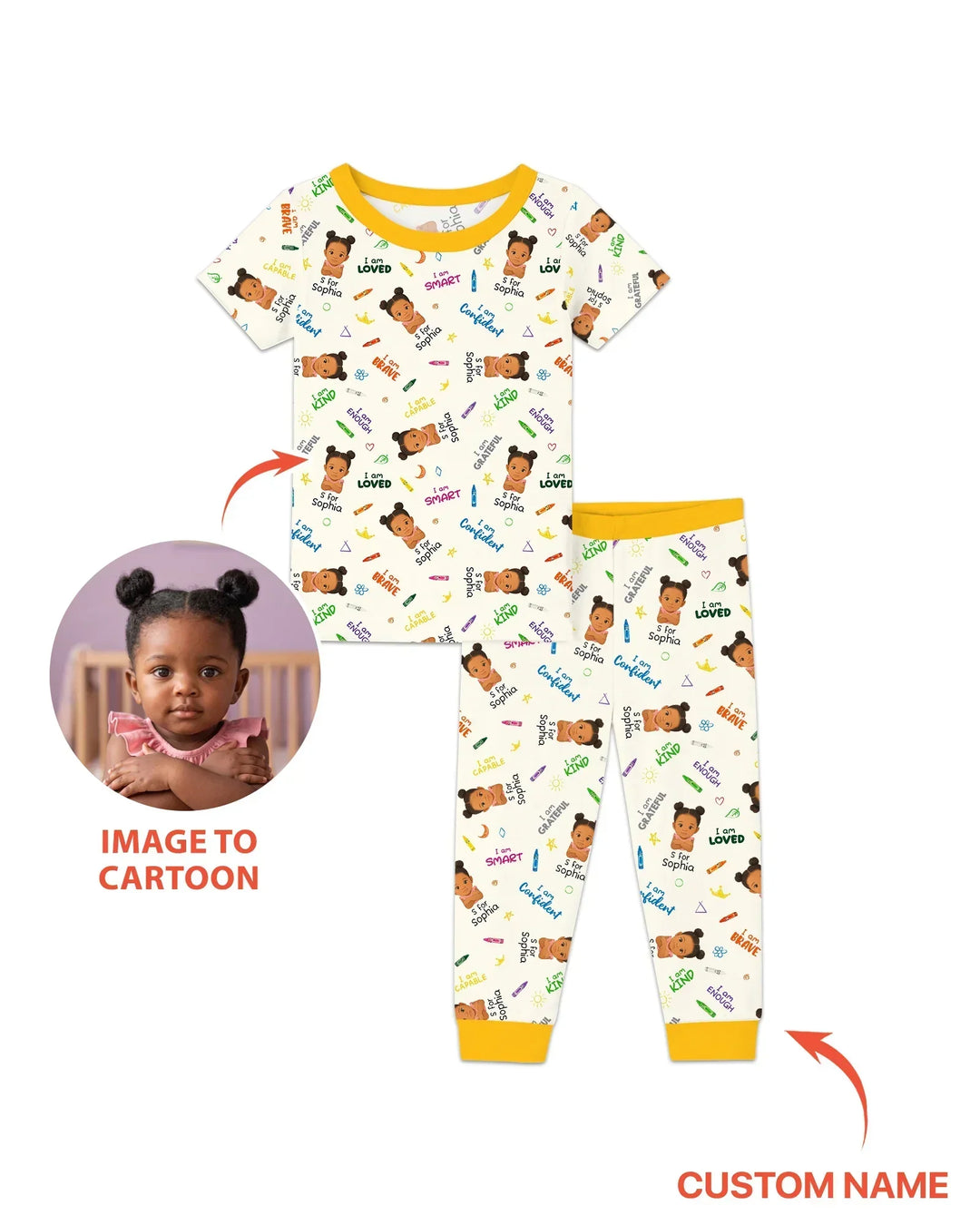 Kids Affirmations Custom  Bamboo Two Piece Short Sleeve Pajama Set