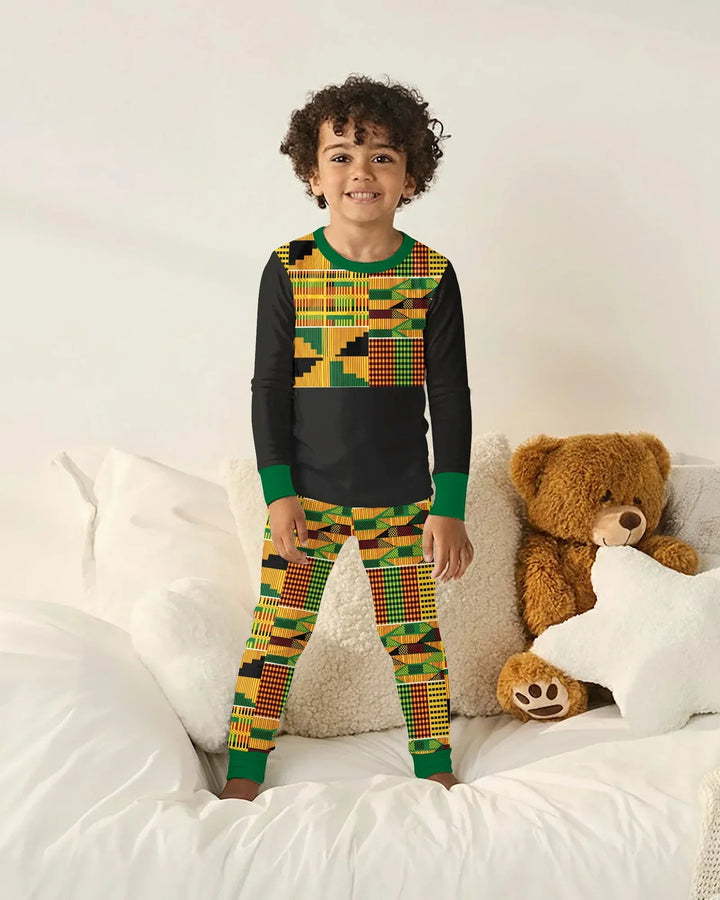 Kente Vibes Family Matching Bamboo Two Piece Long Sleeve Pajama Set