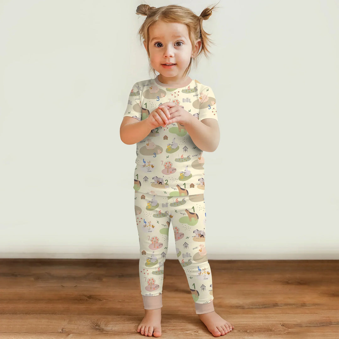 Farm Animal Counting Two Piece Short Sleeve Pajama Set