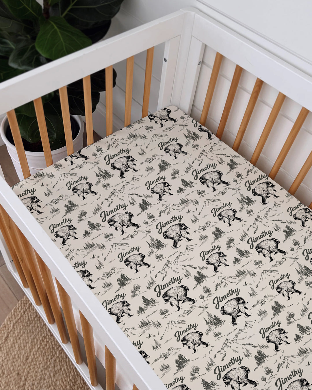 Vintage Jimothy Racoon Family Matching Bamboo Fitted Crib Sheet