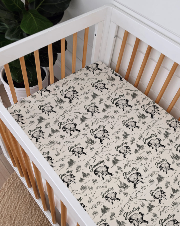 Vintage Jimothy Racoon Family Matching Bamboo Fitted Crib Sheet