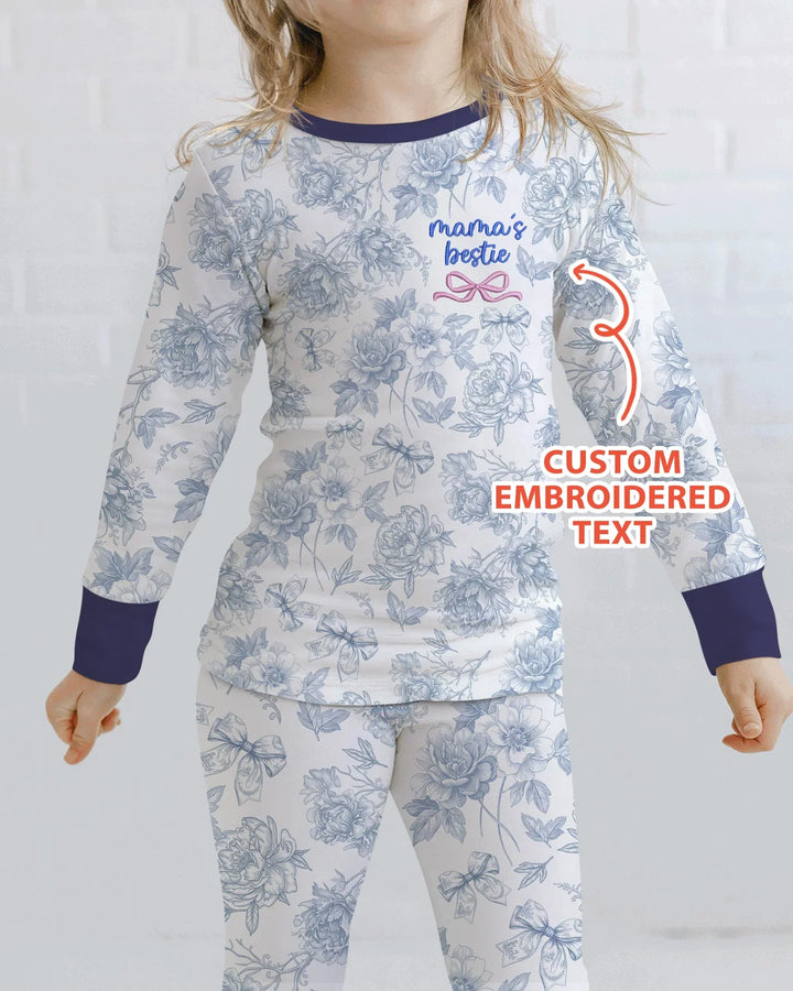 Conjunto de pijama de dos piezas de bambú de manga larga personalizado con bordado Mommy and Me Toile