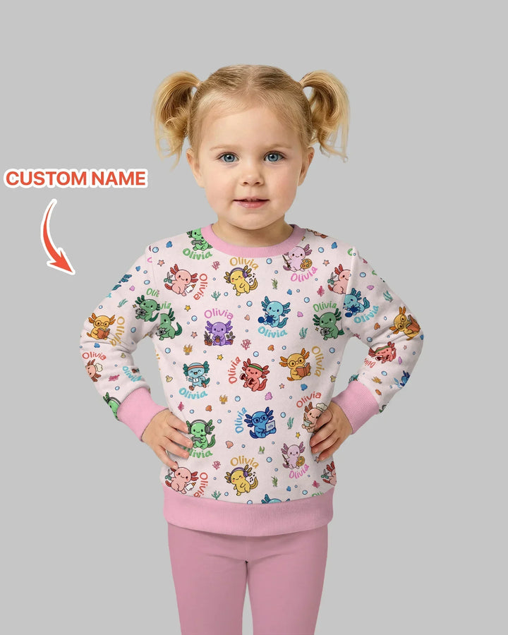 Custom Name Cute Hobby Axolotl Crewneck Sweatshirt