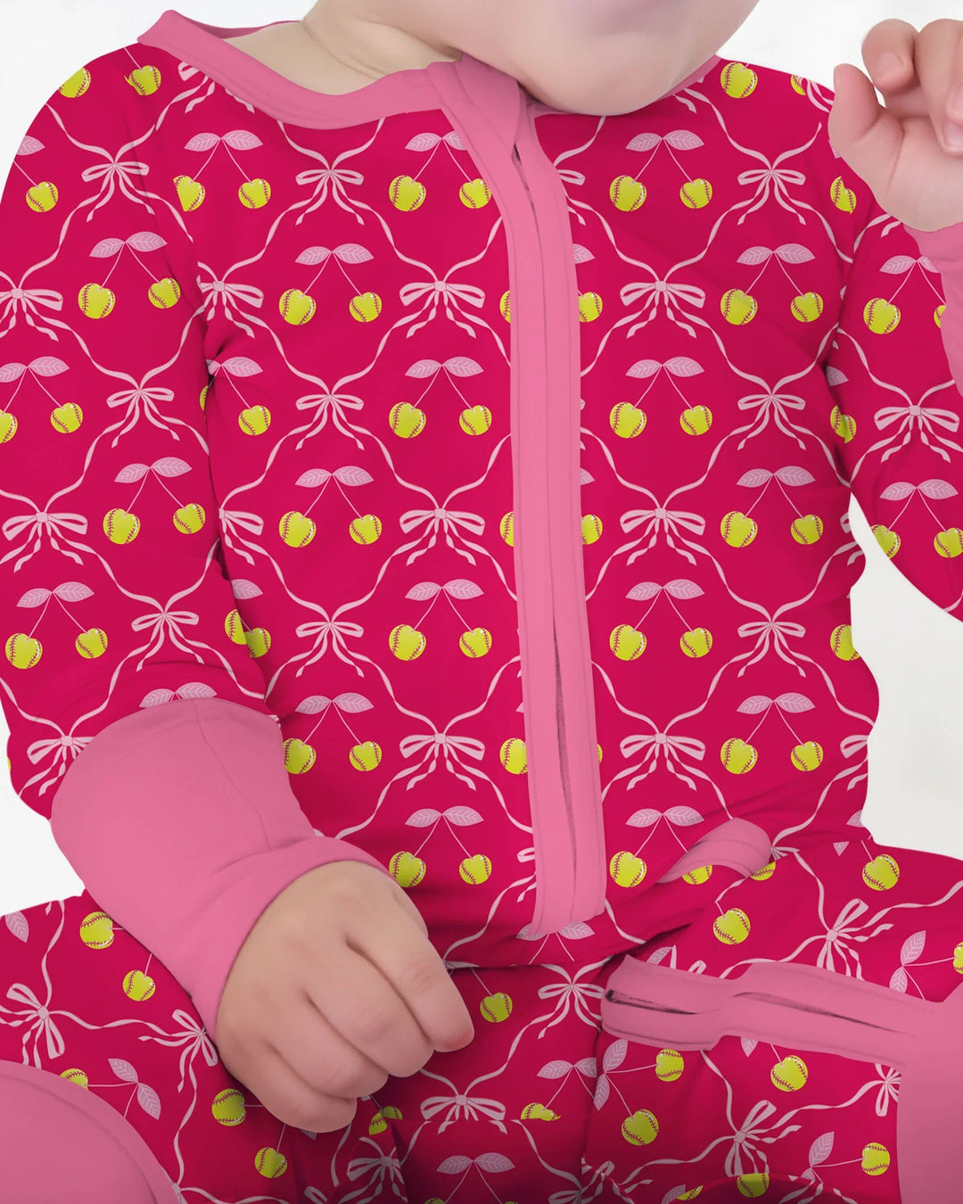 Cherry Baseball Softball Mom and Girl Matching Bamboo Convertible Zippy