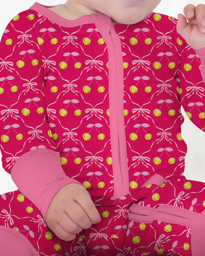 Cherry Baseball Softball Mom and Girl Matching Bamboo Convertible Zippy
