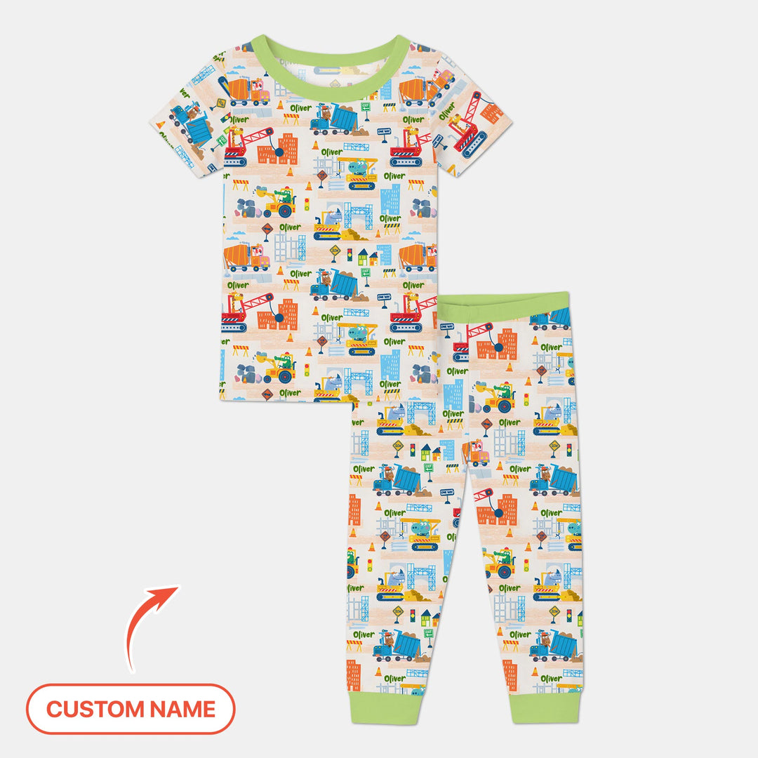 Little Builder Friends Custom Name Two Piece Short Sleeve Pajama Set