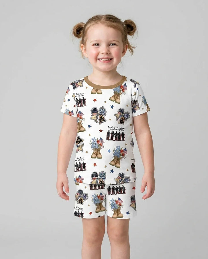 Honor the Brave Family Matching Bamboo Two Piece Short Sleeve Shorts Pajama Set