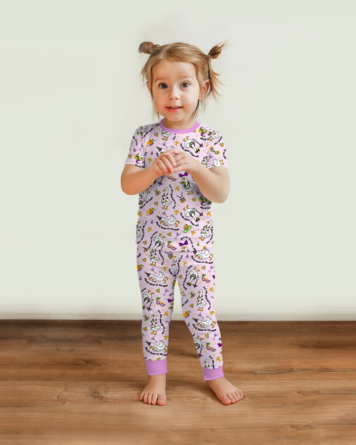 Mardi Gras Silly Goose Two Piece Short Sleeve Pajama Set