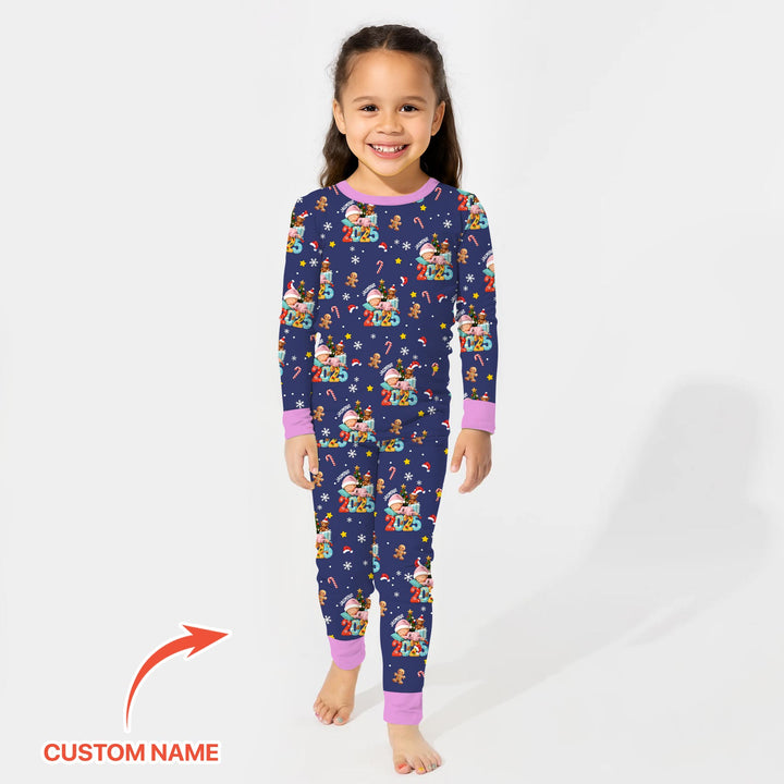 Custom Name Baby Girl's First Christmas  Two Piece Long Sleeve Pajama Set