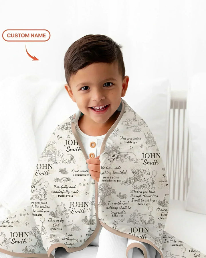 Manta de bambú personalizada con versículo bíblico del Oso Clásico