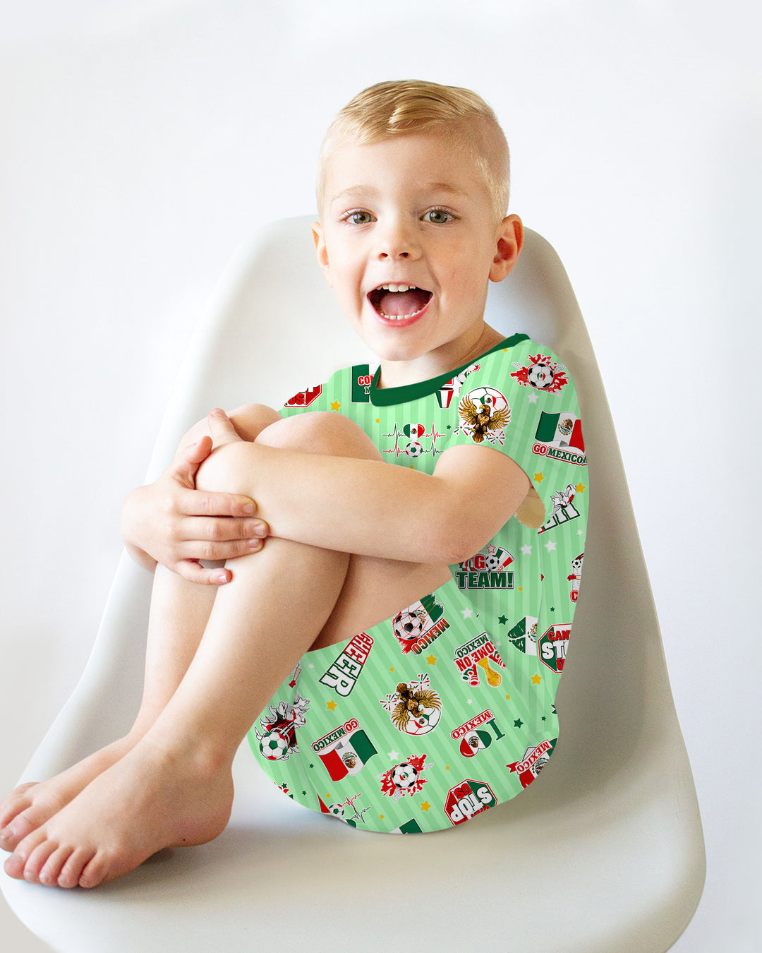 Soccer Game Day Go Team Mexico Family Matching Bamboo Two Piece Short Sleeve Shorts Pajama Set