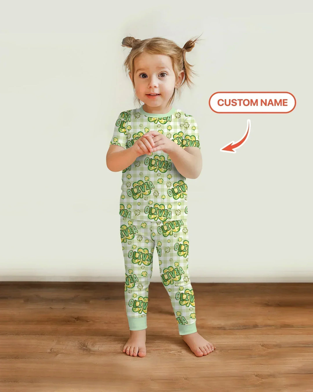 Lucky Shamrock Custom Name Two Piece Short Sleeve Pajama Set
