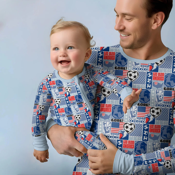 World Soccer God Bless America Bamboo Two Piece Long Sleeve Pajama Set