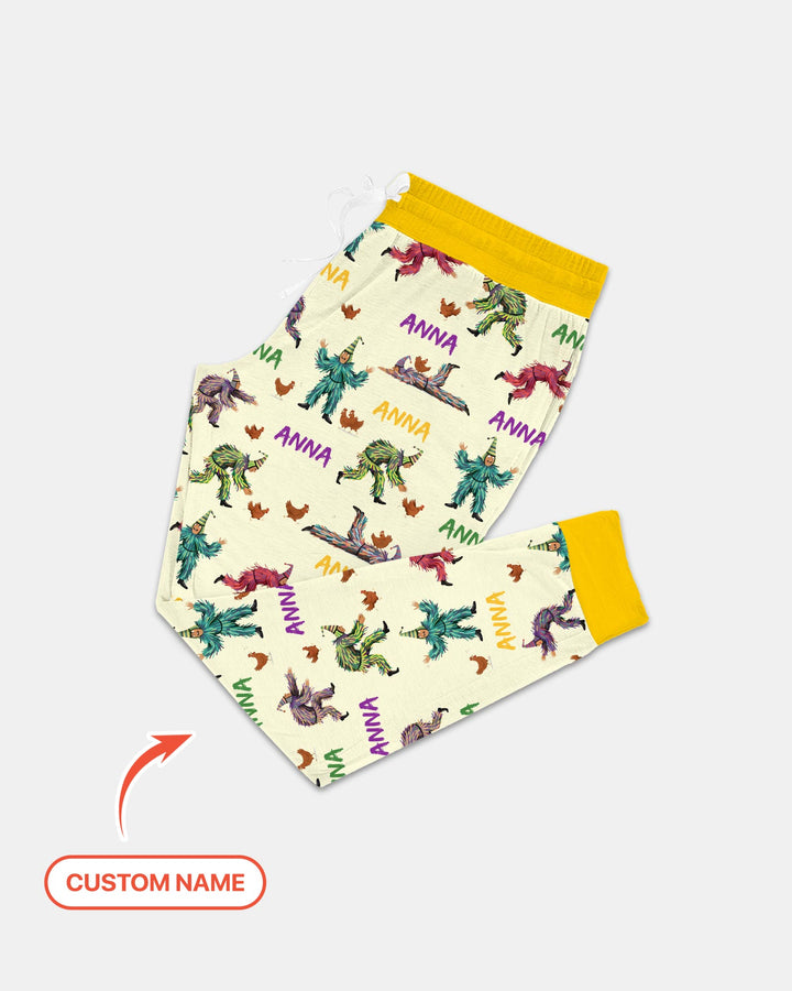 Custom Name Mardi Gras Chicken Chase Family Matching Women Pajama Set