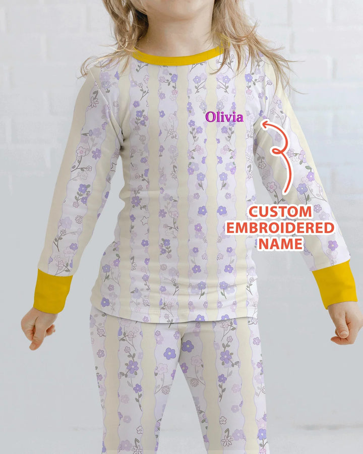 Custom Embroidered First Mother's Day Mommy And Me Bamboo Two Piece Long Sleeve Pajama Set