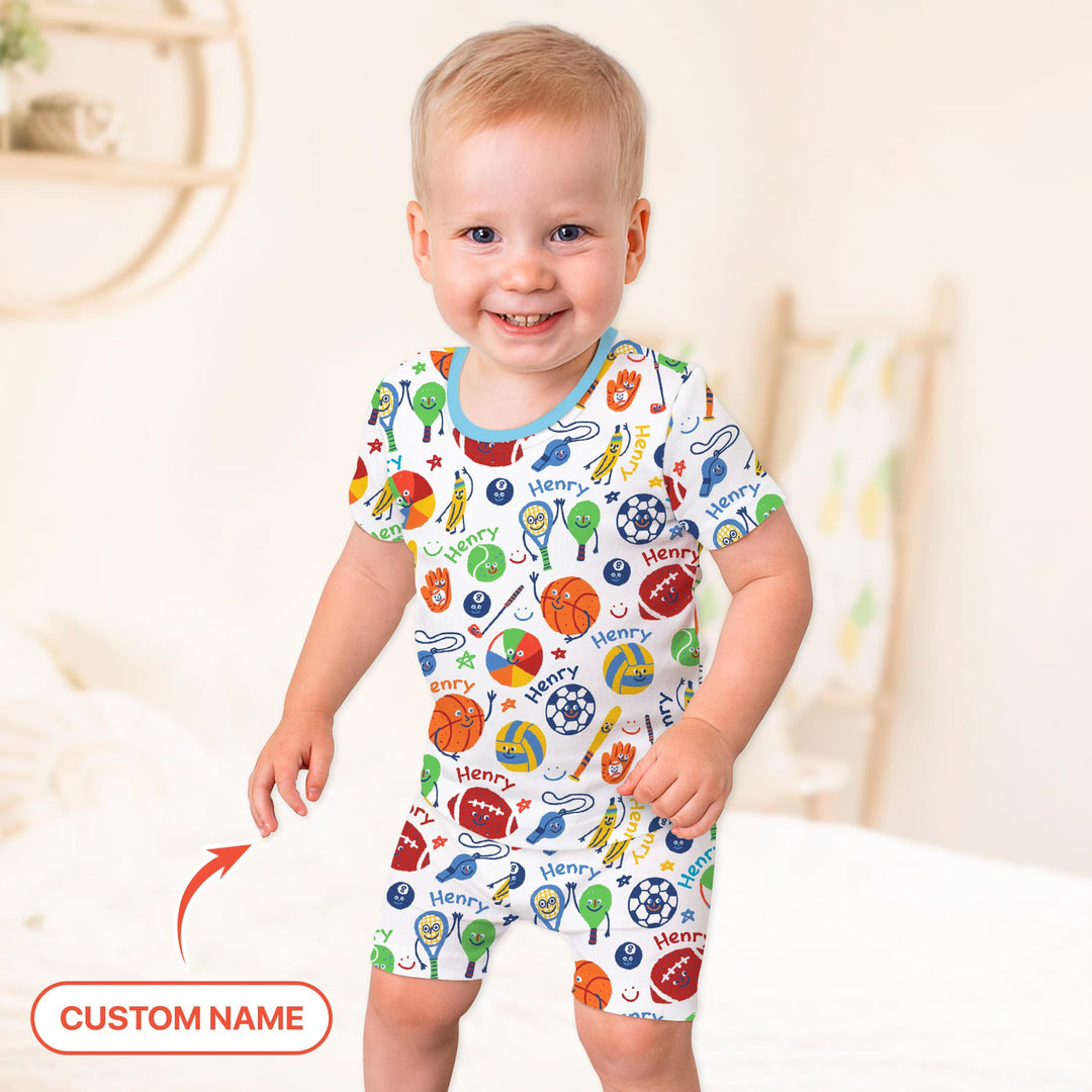Play Ball Custom Name Two Piece Short Sleeve Shorts Pajama Set