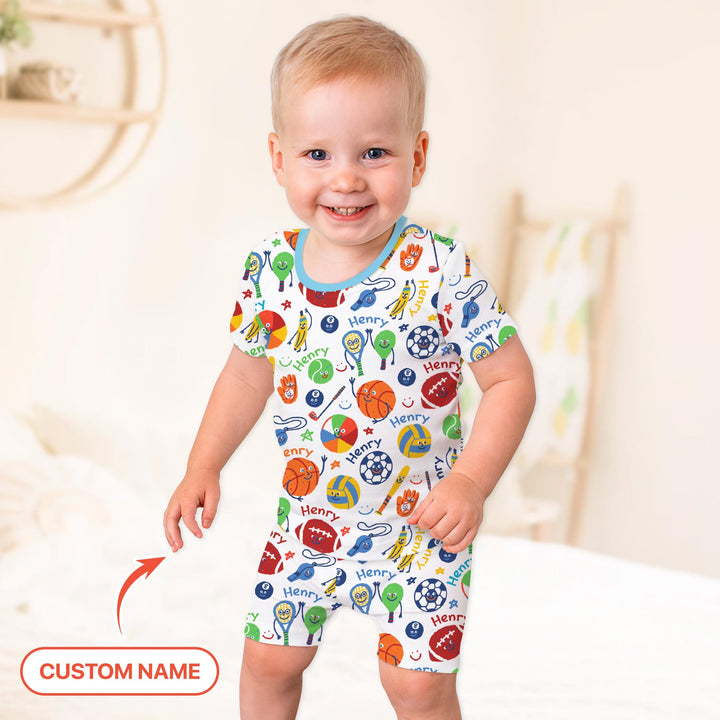 Play Ball Custom Name Two Piece Short Sleeve Shorts Pajama Set