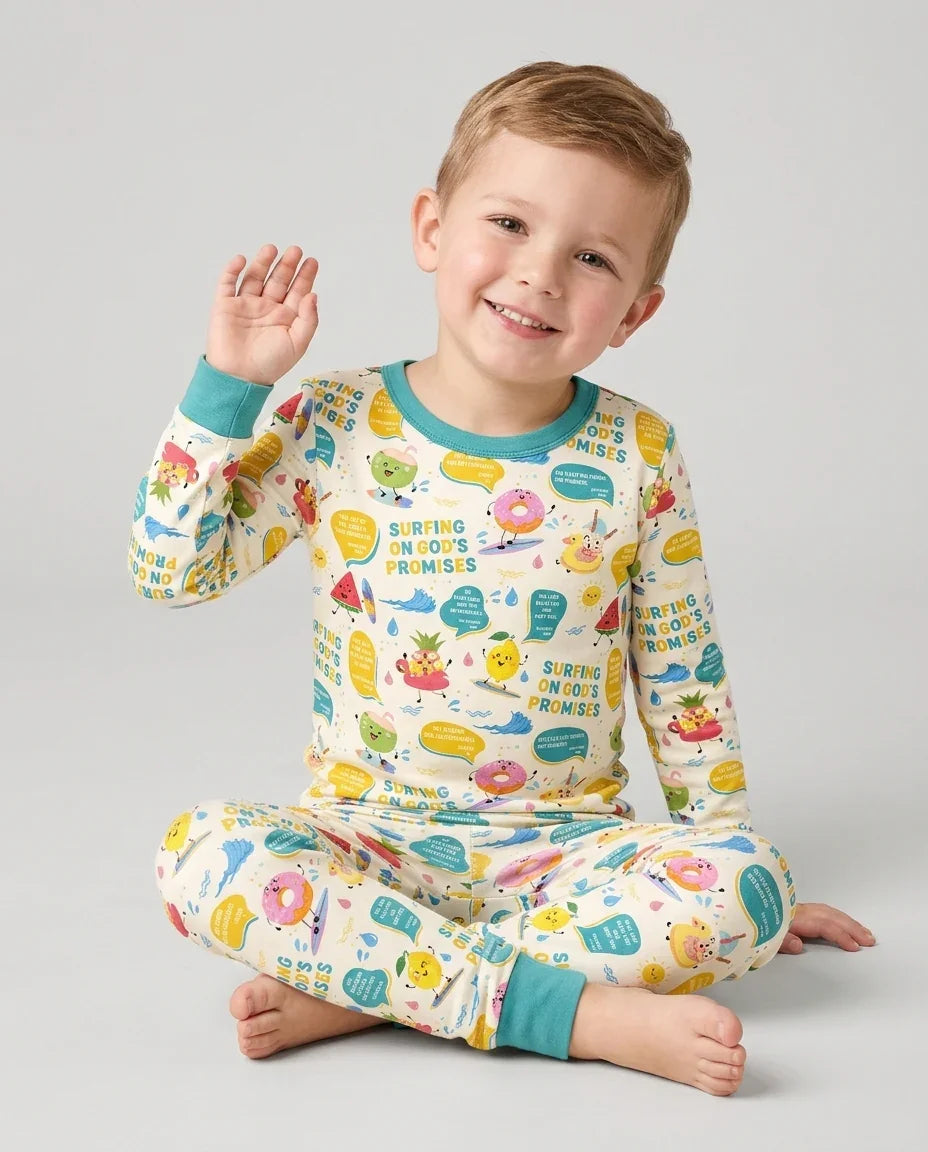 Summer Fruits Surfing On God's Promises Bamboo Two Piece Long Sleeve Pajama Set