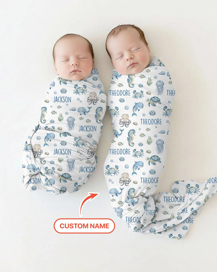 Custom Name Ocean Friends  swaddle blanket