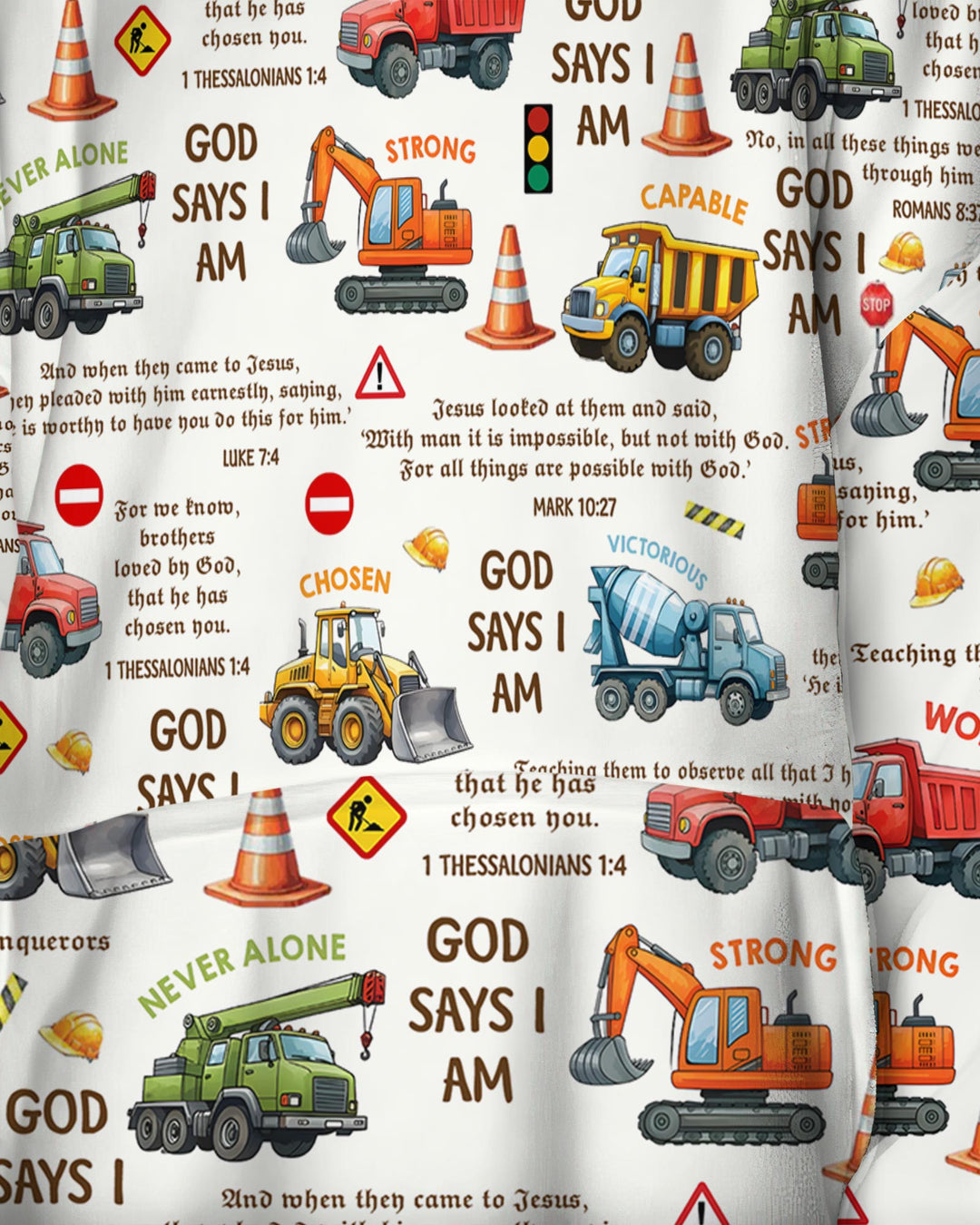 Bible Verse Construction Trucks  Wearable Blanket Hoodie