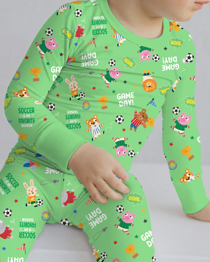 The World Cup Soccer Animals Bamboo Two Piece Long Sleeve Pajama Set