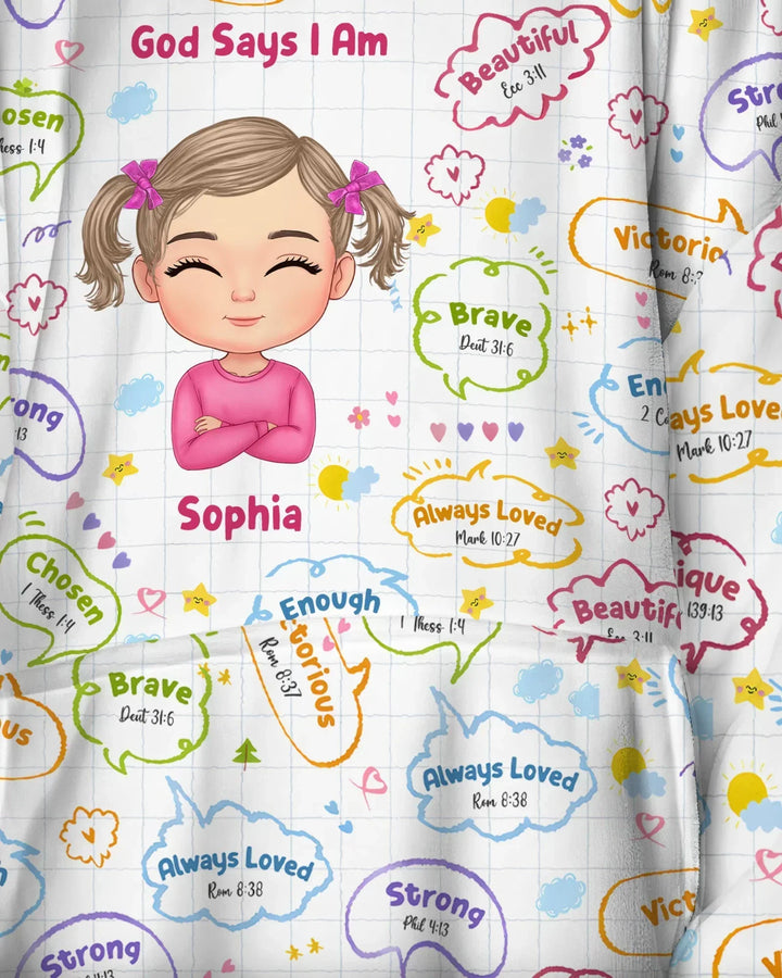 Personalized God Says I Am- Baby Girl Blanket Hoodie