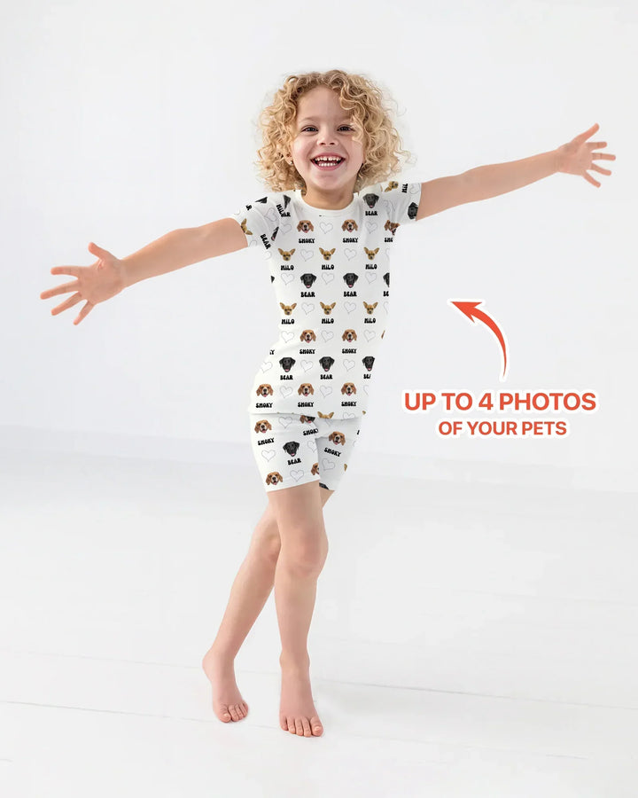 Custom Name and Pet Photos Two Piece Short Sleeve Shorts Pajama Set