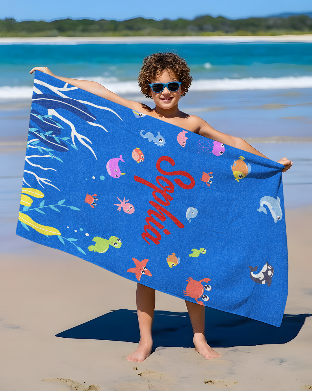 Personalised Fruits Palm Tree Marine Animals Bamboo Beach Towel