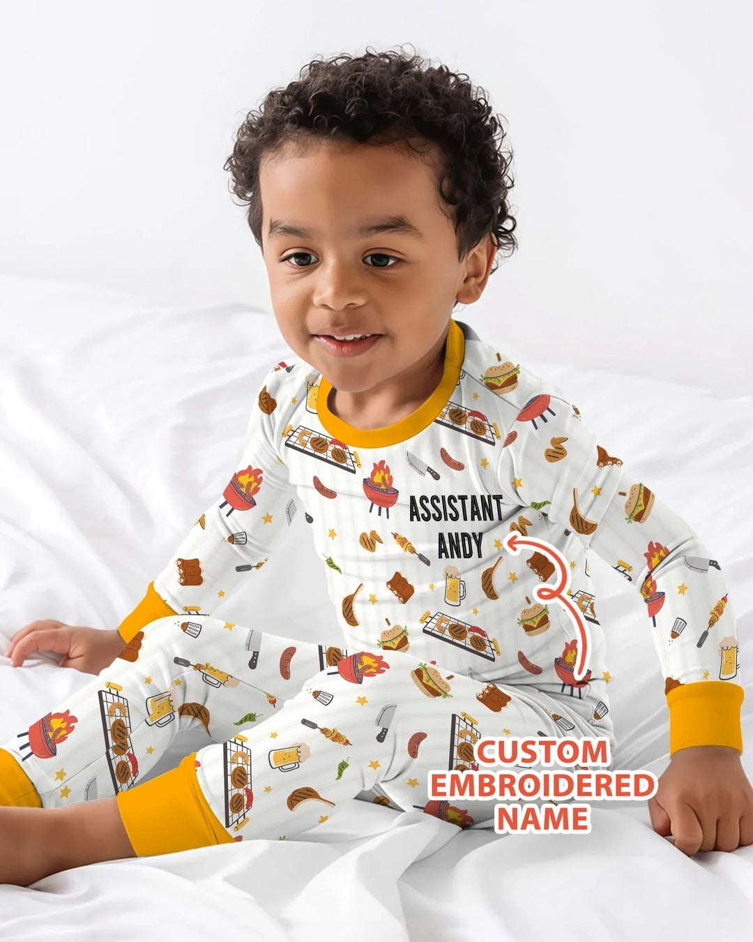 Custom Embroidered Name Grill Dad Bamboo Two Piece Long Sleeve Pajama Set