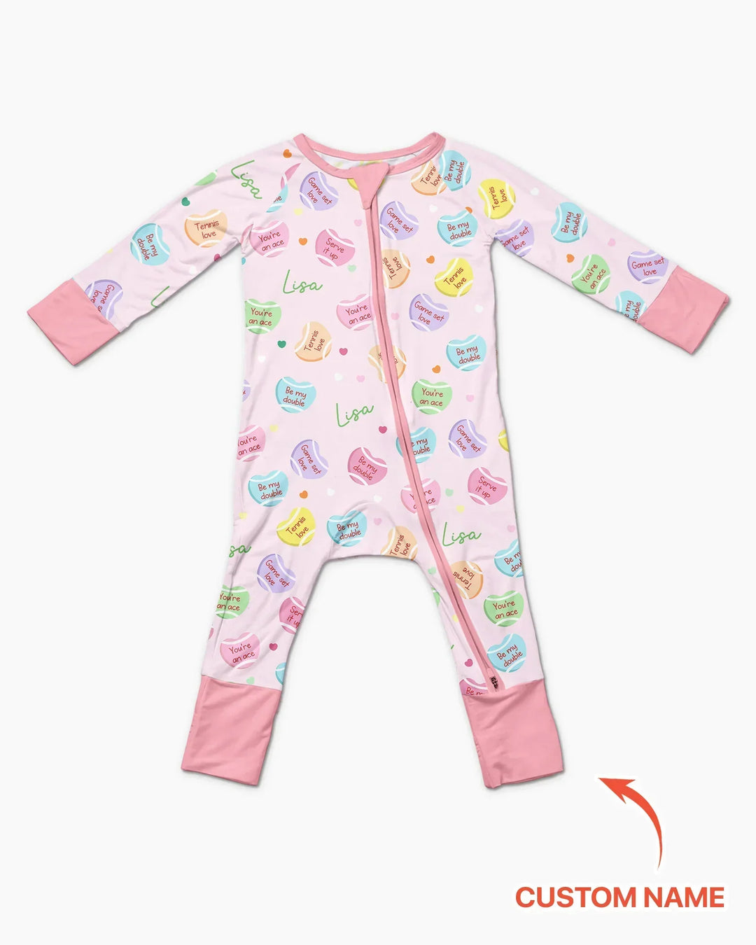 Custom Name Tennis Candy Hearts Bamboo Convertible Zippy
