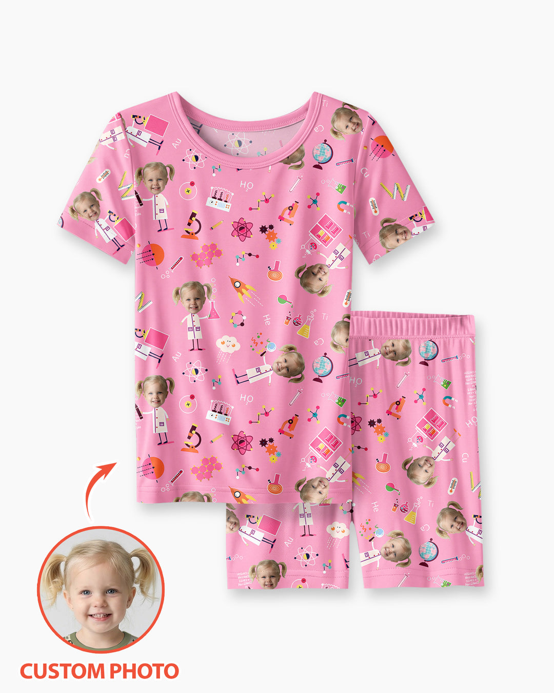 Custom Image Chemical Laboratory Bamboo Two Piece Short Sleeve Shorts Pajama Set