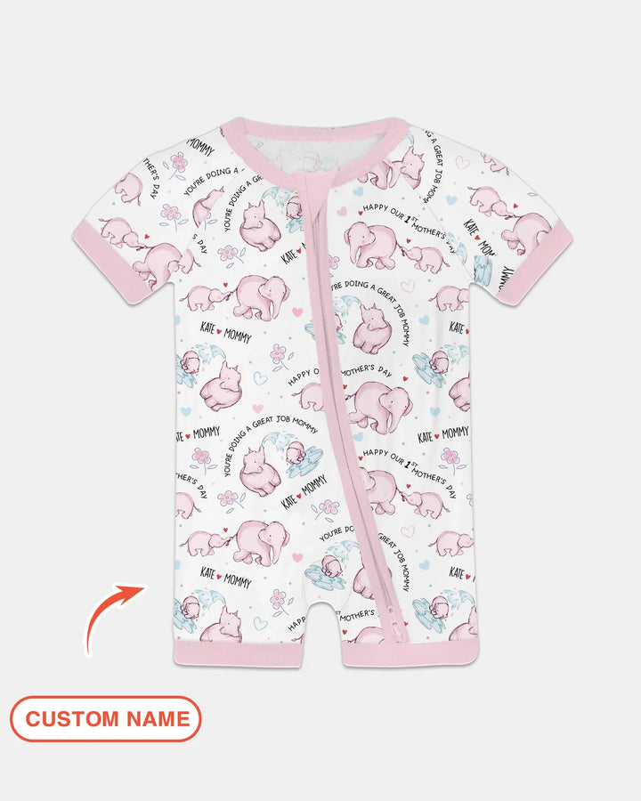 Custom Name Mother & Baby Elephant Shorty Zippy