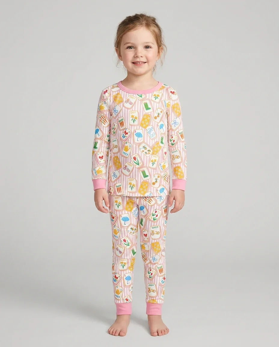Mahjong Club Mommy & Me Matching Bamboo Two Piece Long Sleeve Pajama Set