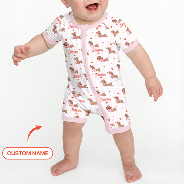 Custom Name Valentine Dachshund Family Matching Shorty Zippy