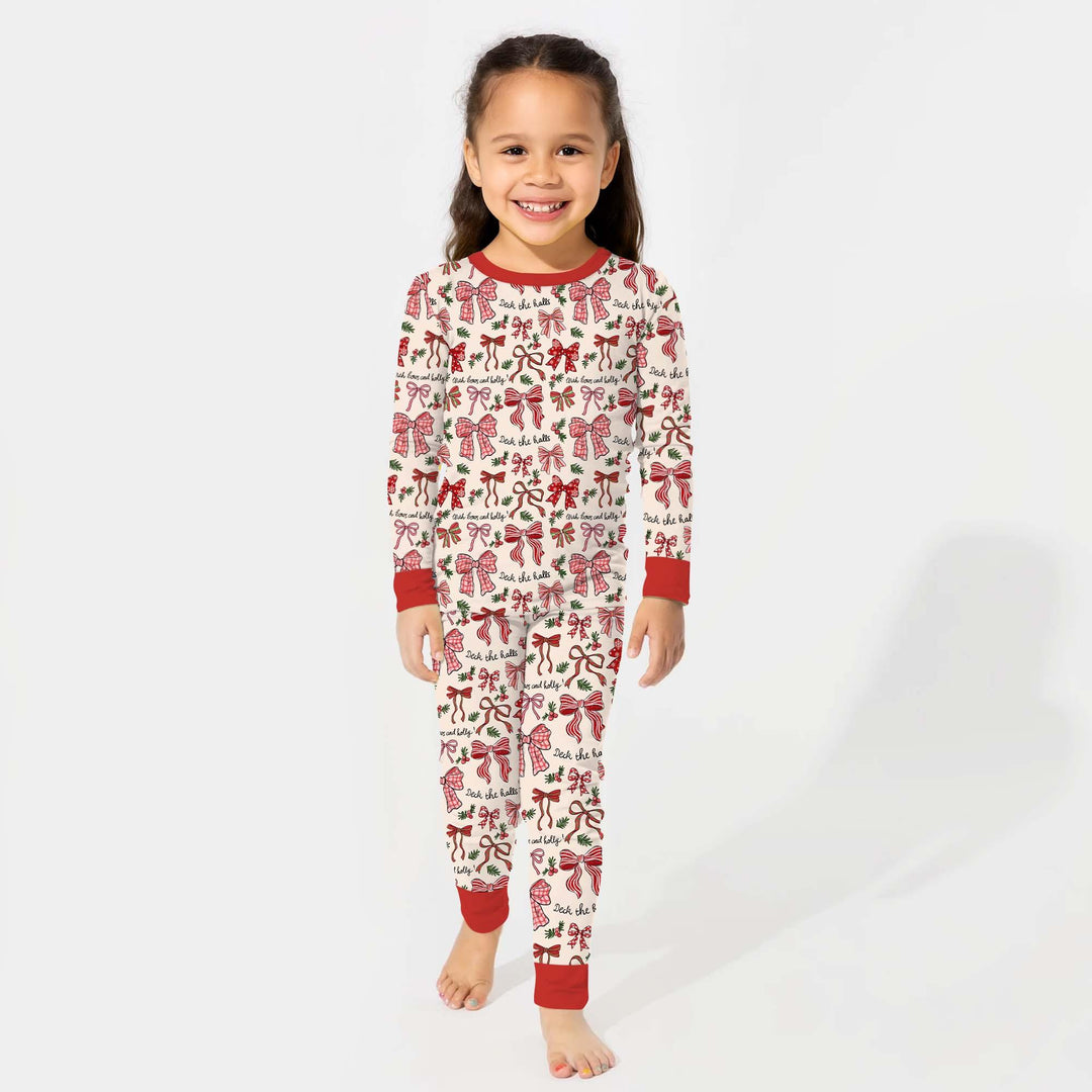 Coquette Christmas Bows Two Piece Long Sleeve Pajama Set