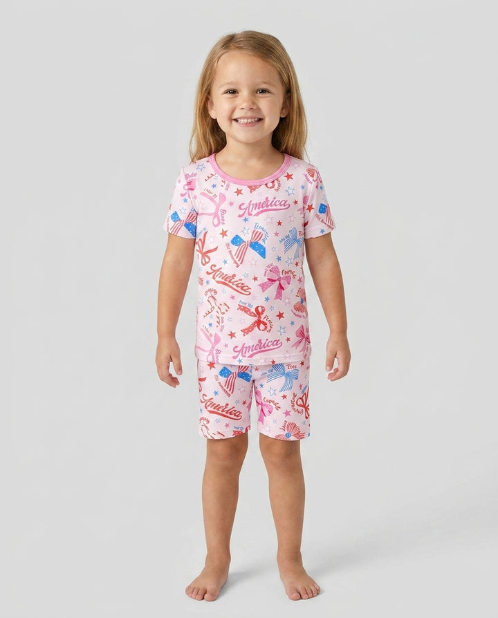 Conjunto de Pijama de Dos Piezas de Bambú con Mangas Cortas y Pantalones Cortos