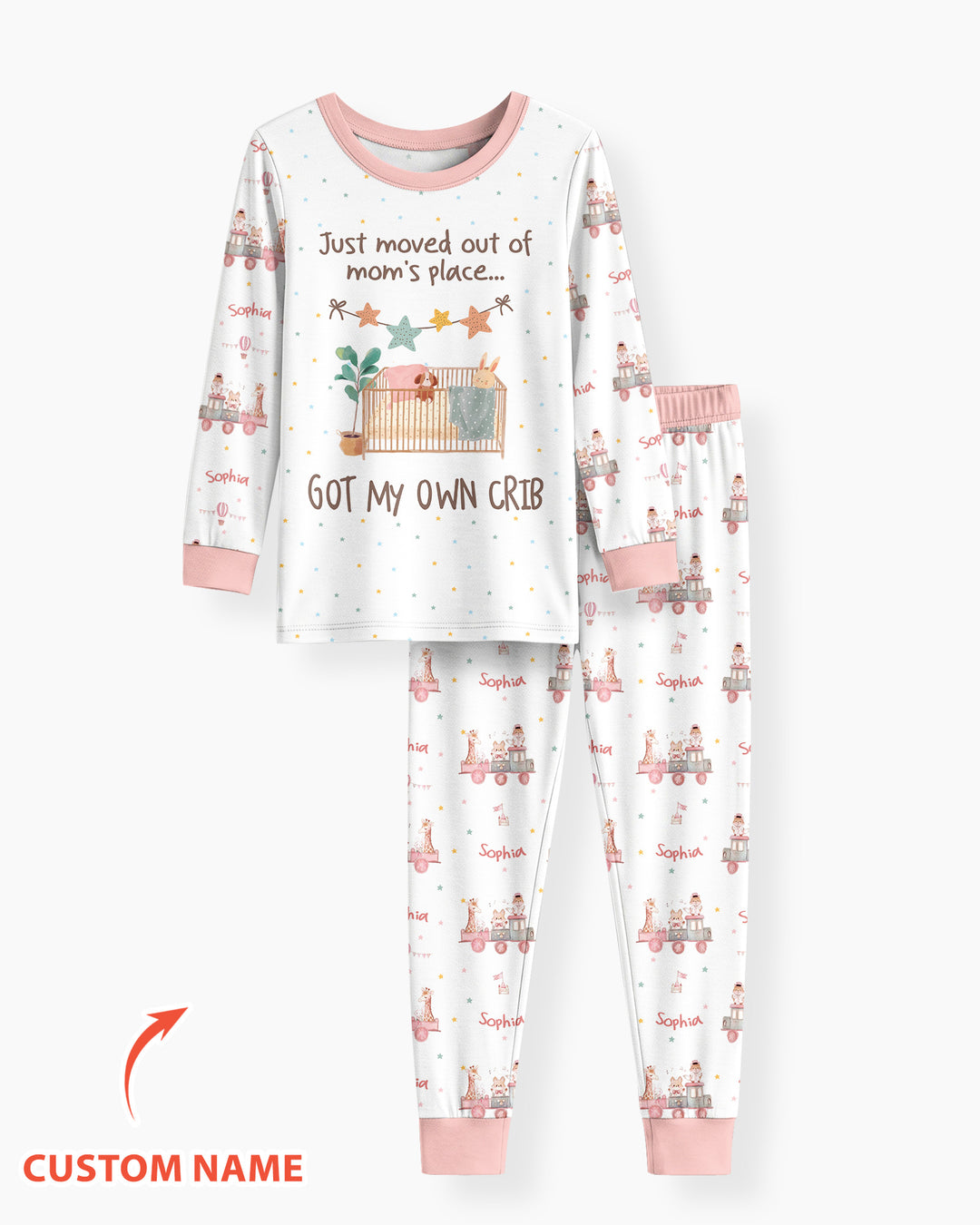 Custom Name Moved Out of My Mom's & Place Got My Own Crib Bamboo Two Piece Long Sleeve Pajama Set