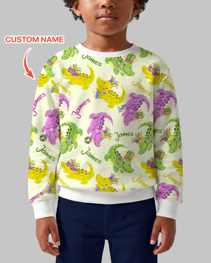 Custom Name Mardi Gras Alligator Crewneck Sweatshirt